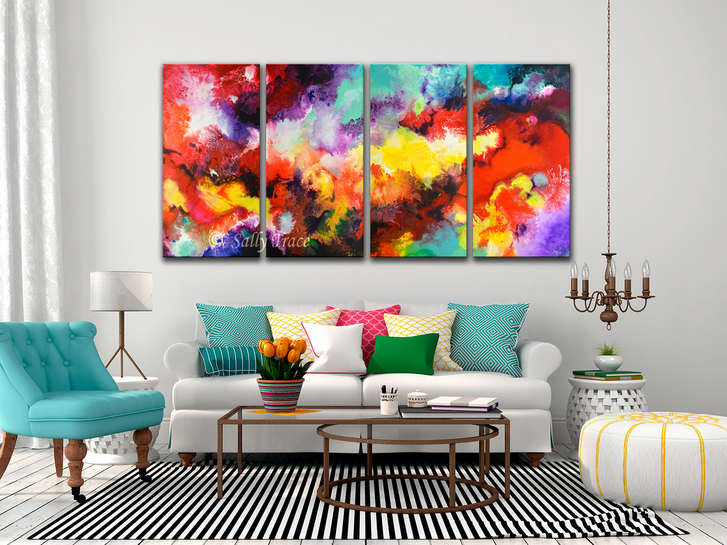Continuity, Four Canvas Canvas Giclee Print set made from my Fluid Pour  Painting