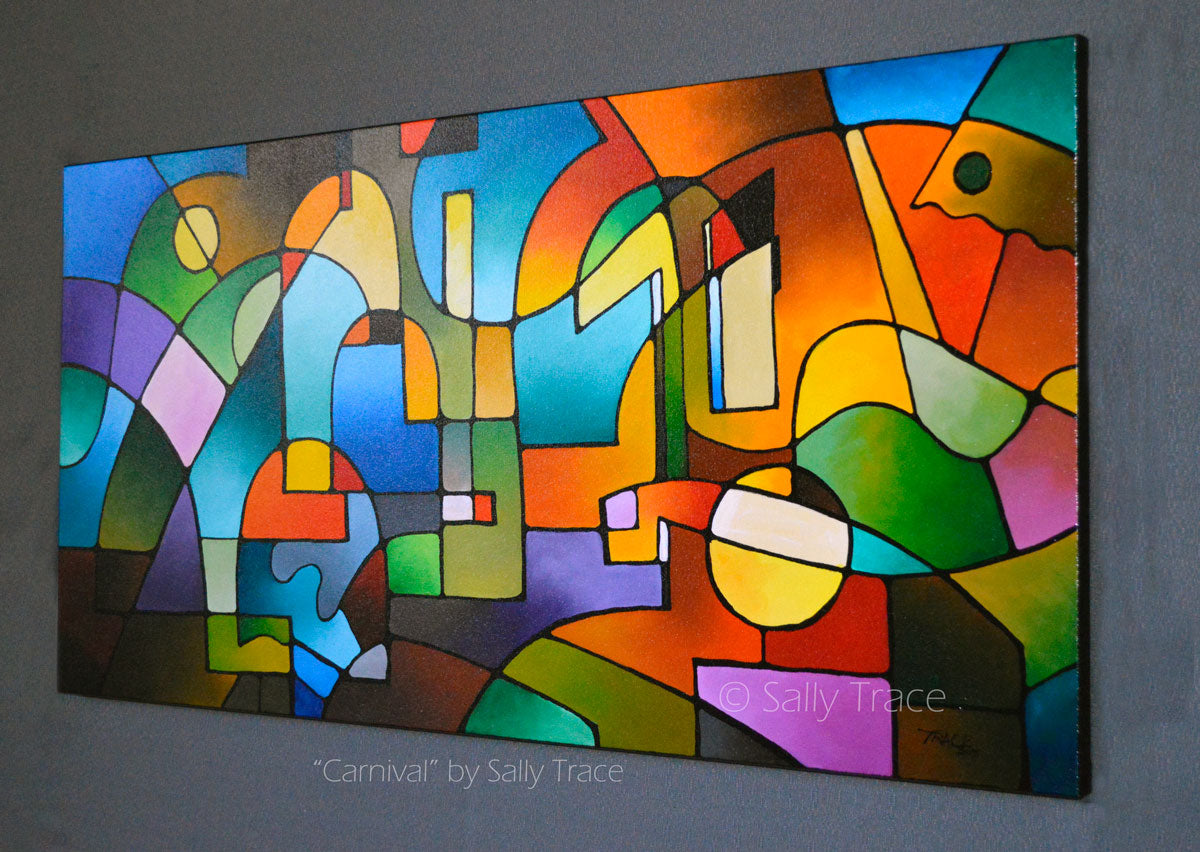 Carnival, original abstract geometric painting by Sally Trace