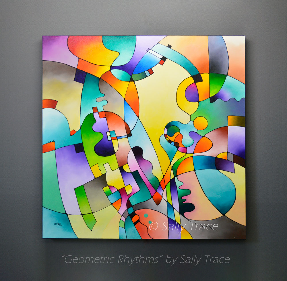 Fine art prints from the original abstract modern painting by Sally Trace "Geometric Rhythms".