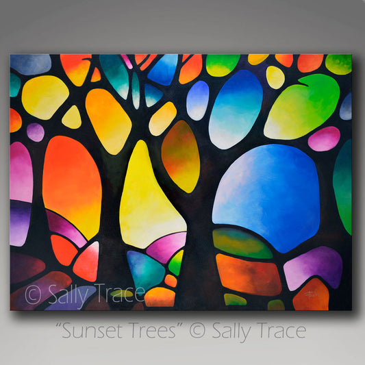 Sunset Trees fine art print by Sally Trace, large wall art, living room art, fine decor for the home 