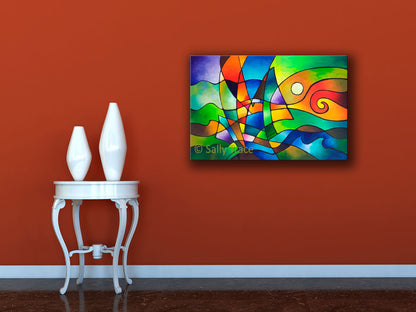 Modern geometric art painting "Into the Wind" by Sally Trace