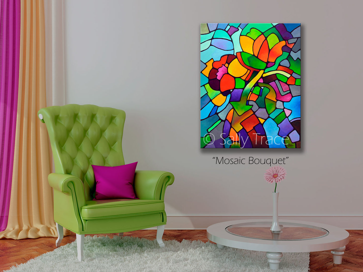 "Mosaic Bouquet" original acrylic geometric floral abstract painting by Sally Trace