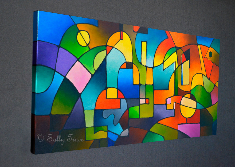 Modern contemporary abstract art for sale by Sally Trace "Carnival" giclee prints on canvas