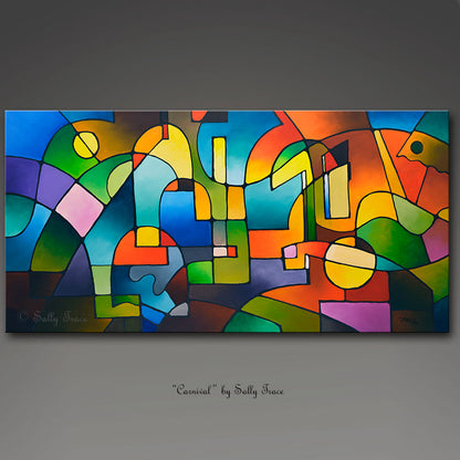 Modern contemporary abstract art for sale by Sally Trace "Carnival" giclee prints on canvas