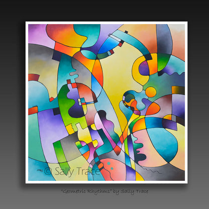 Fine art prints from the original abstract modern painting by Sally Trace "Geometric Rhythms".