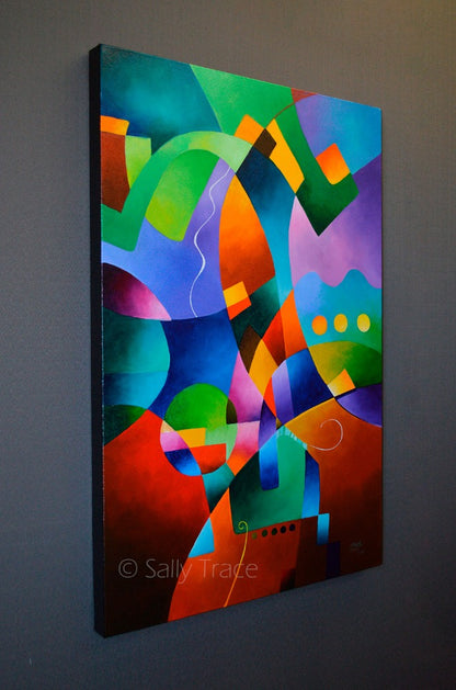 Reveur, Hard-Edge Abstraction Original Colorful Geometric Painting for sale by Sally Trace