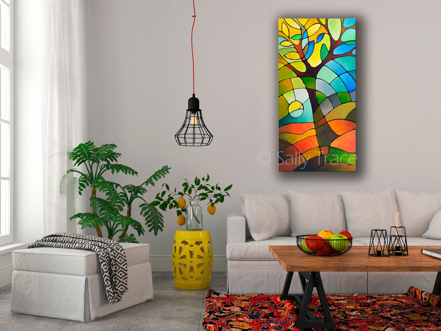 "Summer Tree", Geometric Textured Original Abstract Tree Painting by Sally Trace, Commission