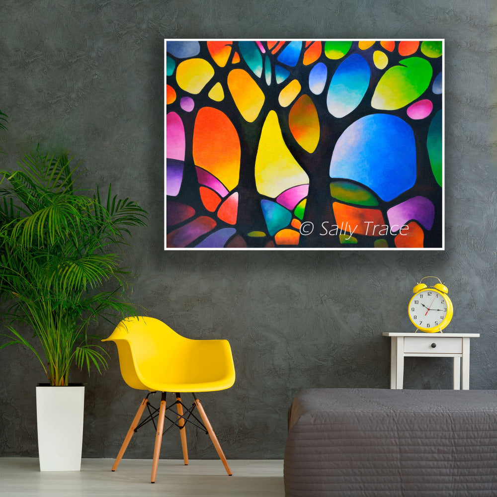 Sunset Trees fine art print by Sally Trace, large wall art, living room art, fine decor for the home 