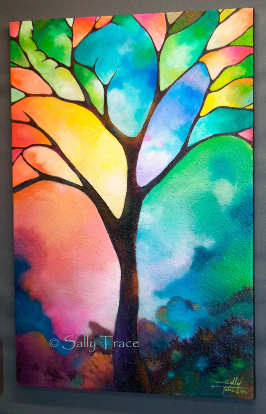 Abstract art for collectors, "Tree of Light" by Sally Trace, textured, mixed media on canvas original painting