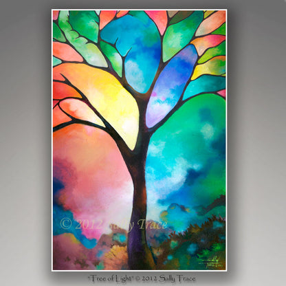 "Tree of Light" by Sally Trace. Abstract art prints tree of life painting on fine art paper or stretched canvas, geometric art on canvas