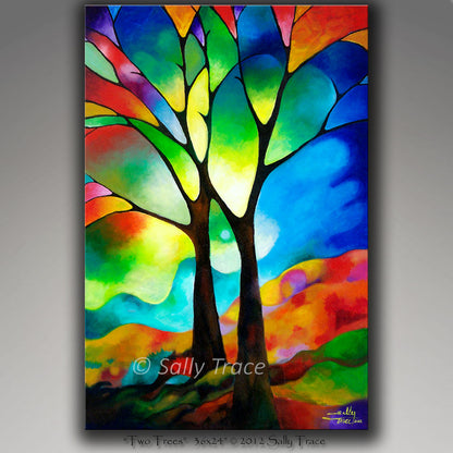 Original abstract painting by Sally Trace, "Two Trees" mixed media on canvas, 36" high, 24" wide.  All rights of reproduction are held by the artist.  Infringements will be pursued to the fullest extent of the law.