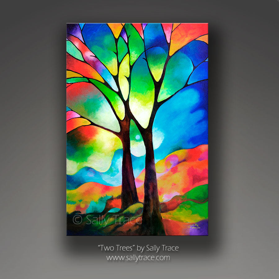 "Two Trees" art prints on canvas-by Sally Trace, from the original abstract painting