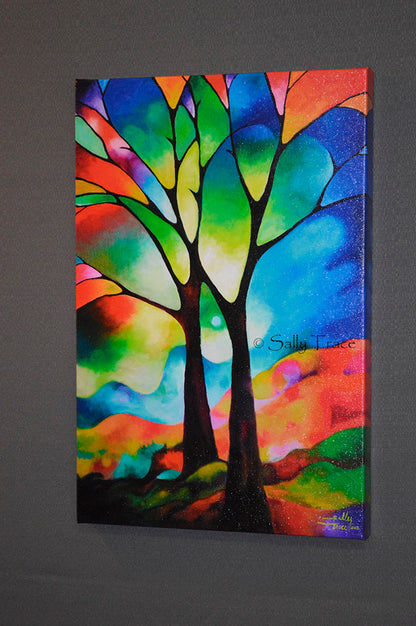 Two trees giclee prints by Sally Trace, from the original abstract painting