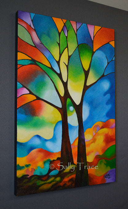 "Two Trees" Original Textured Abstract Tree Painting Commission