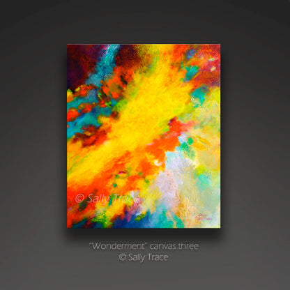 "Wonderment" canvas #3. Modern art tryptych painting prints for sale by Sally Trace 