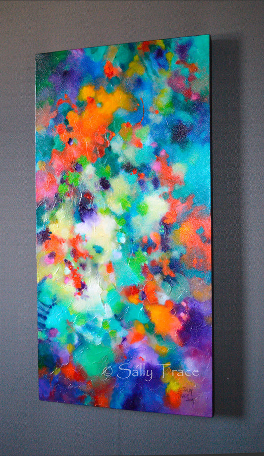 "Lifting Clouds" original fine art abstract textured painting for sale by Sally Trace, side view