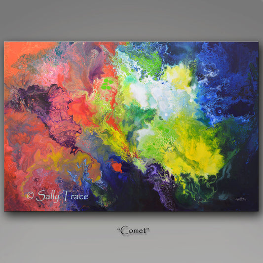Comet, modern contemporary canvas giclee print from the original fluid pour painting by Sally Trace
