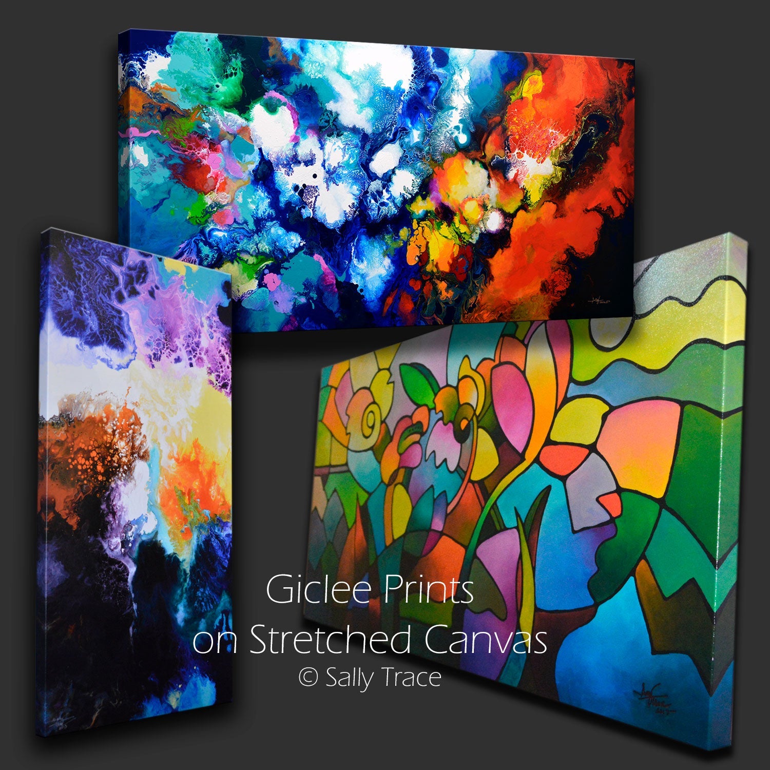 Three, Six and Nine Prints on Stretched Canvas or Rolled Paper – Sally  Trace Abstract Paintings