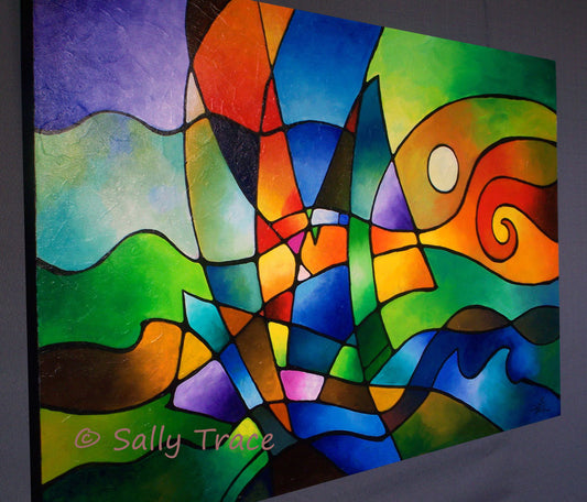 Modern geometric art painting "Into the Wind" by Sally Trace