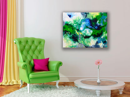 Giclee prints on cavnas from the origianl fluid art fine art painting by Sally Trace. Contemporary art for sale for the living roon, dining room, bedroom, room view