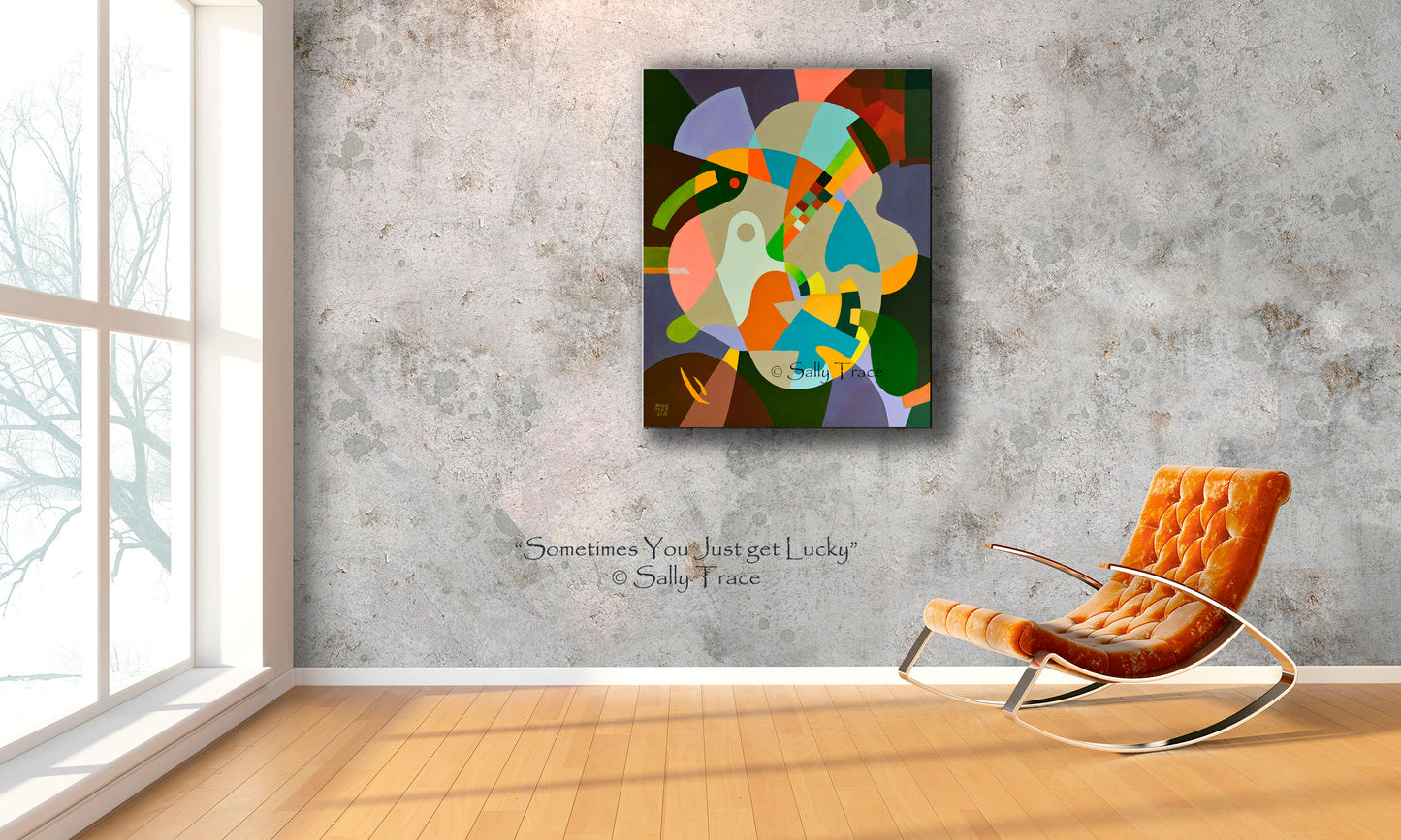 Modern art hard edged abstraction, fine art giclee print on canvas by Sally Trace