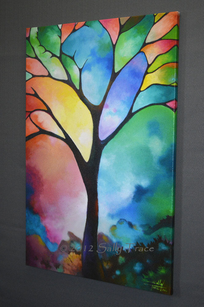 Abstract trees giclee print on stretched canvas from my original painting –  Sally Trace Abstract Paintings