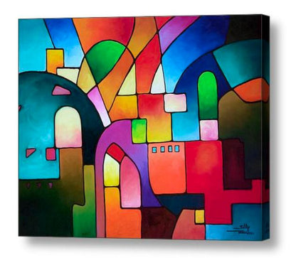 "Urbanity", Geometric Cityscape Art Canvas Giclee Prints